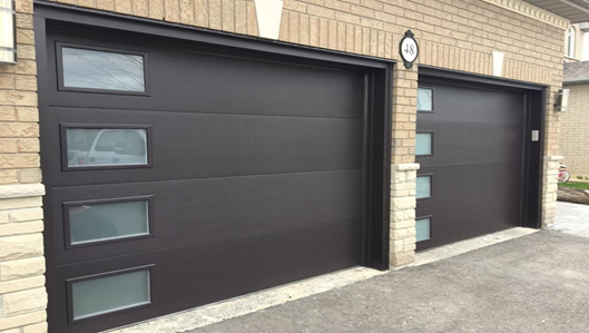 Standard Steel one piece and Flush sectional garage door ( Long Panel ) brown plain windows on the side